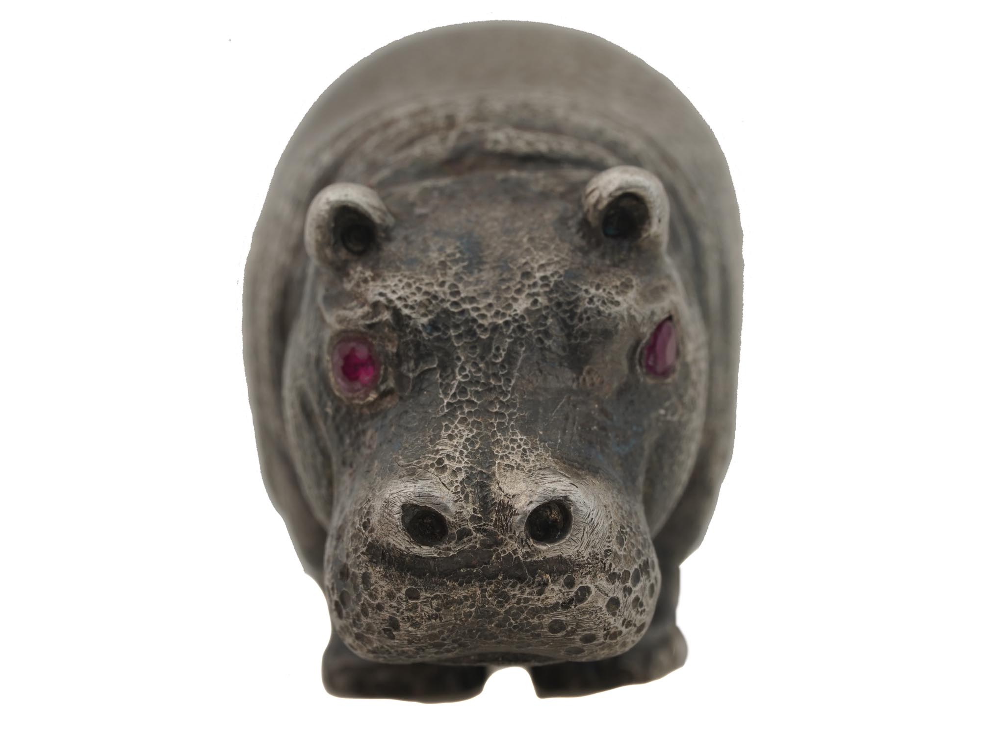 RUSSIAN SILVER HIPPO FIGURINE WITH RUBY EYES PIC-1